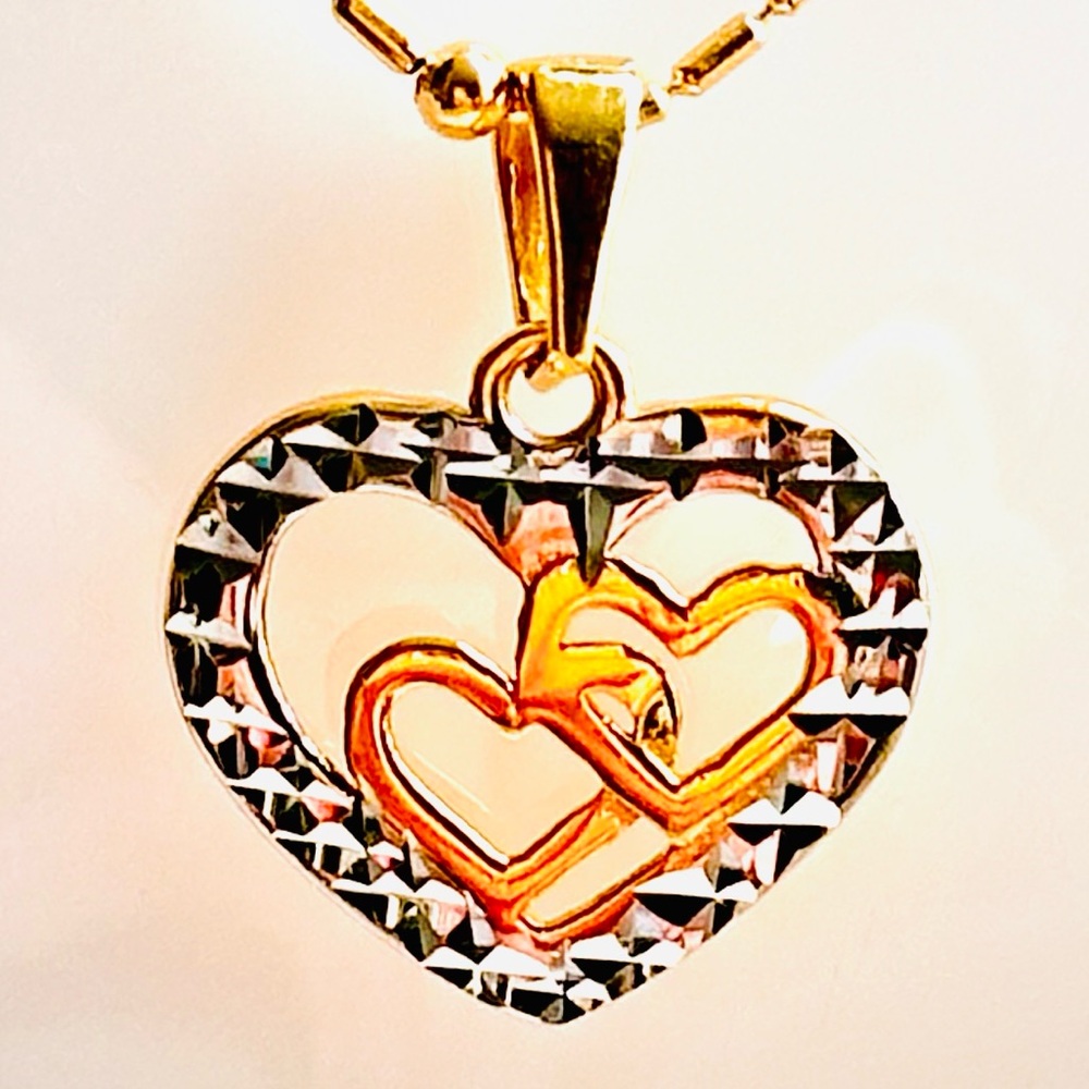 Two Tone Heart Pendant Only  💛 Real 18 Karat Solid Gold Jewelry 💛